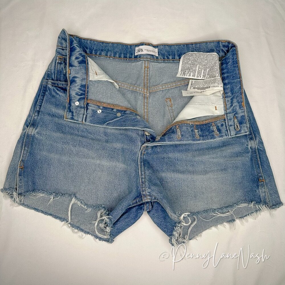 Zara High-Rise Button Fly Denim Cut Off Shorts Size 6 - Picture 10 of 12